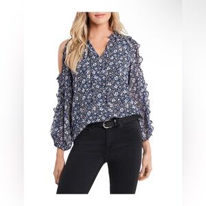 1.State Chateau Floral Print Cold Shoulder Top